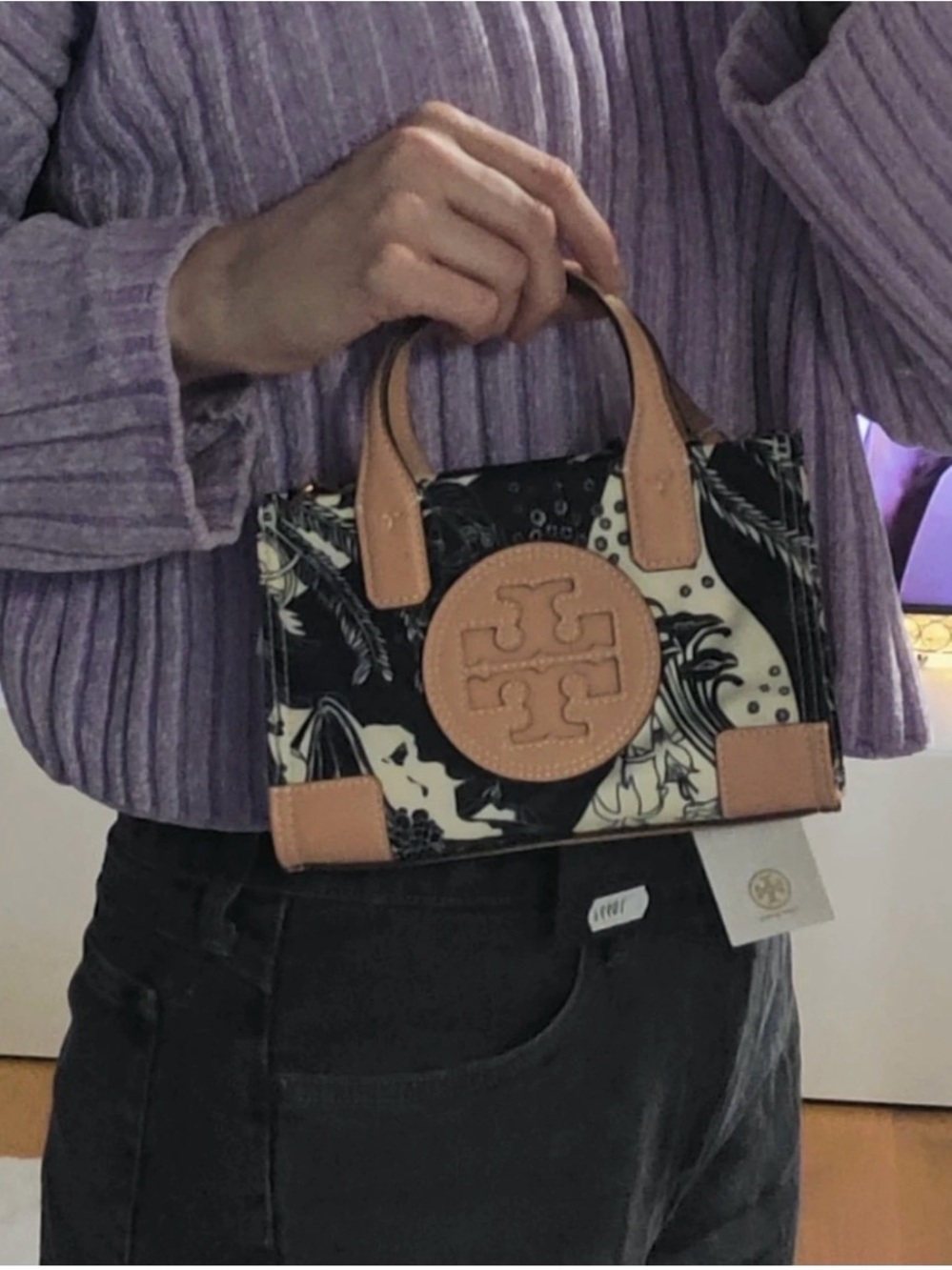 Tory Burch Mini Printed Canvas Satchel with Tan Leather Trim - Picture 2 of 3